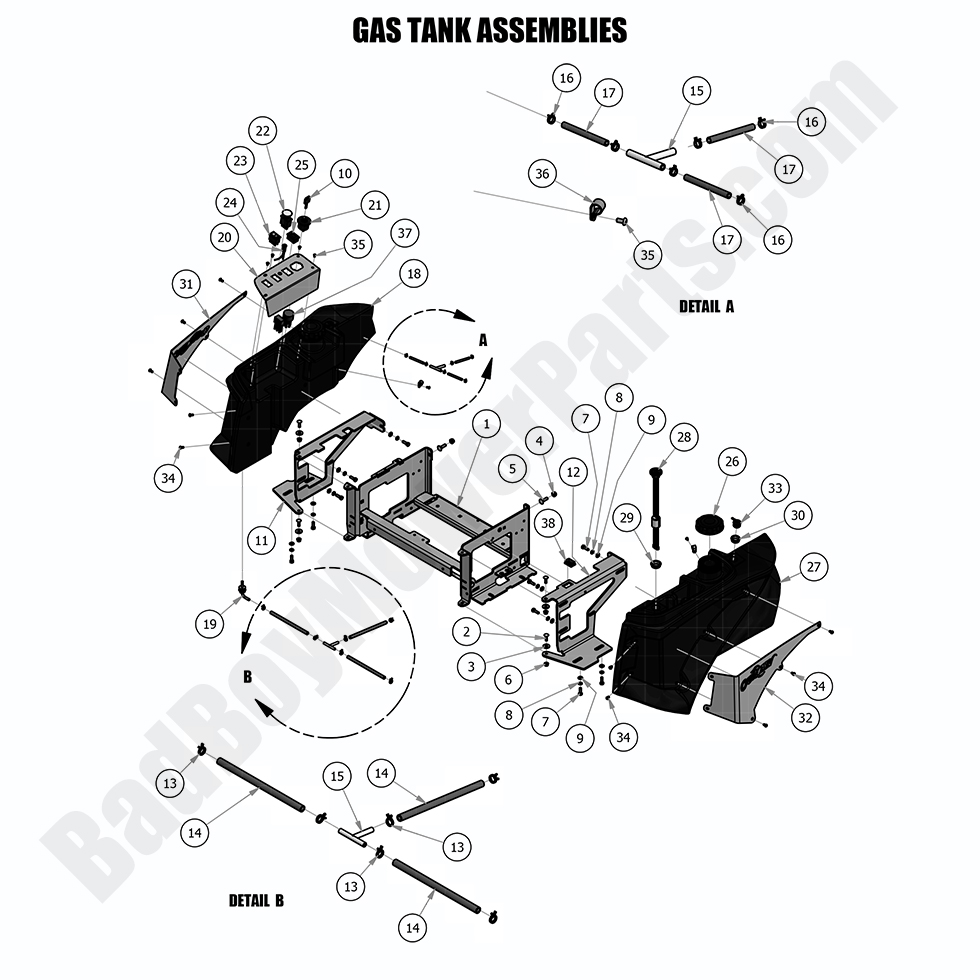 1810 - Bad Boy Mower Parts Lookup > 2018 > Outlaw XP > Gas Tank Assemblies